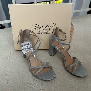 Jewel Badgley Mischka Diora Womens Silver Glitter Sandal Side 6 Sparkle